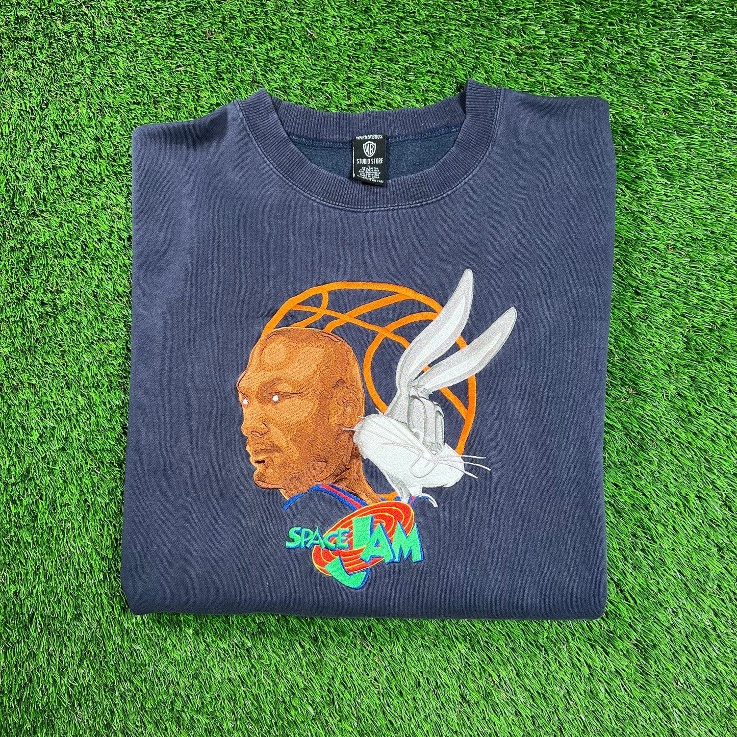 1990s Warner Bros. Space Jam Embroidered Navy Crewneck Size Large USED v18514