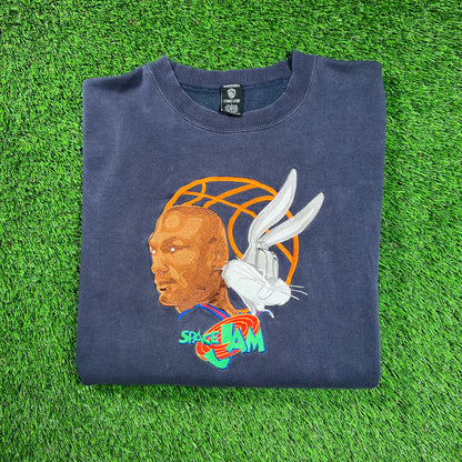 1990s Warner Bros. Space Jam Embroidered Navy Crewneck Size Large USED v18514