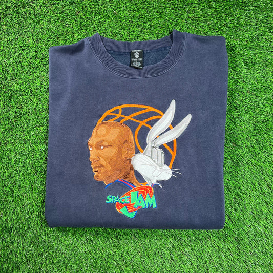 1990s Warner Bros. Space Jam Embroidered Navy Crewneck Size Large USED v18514