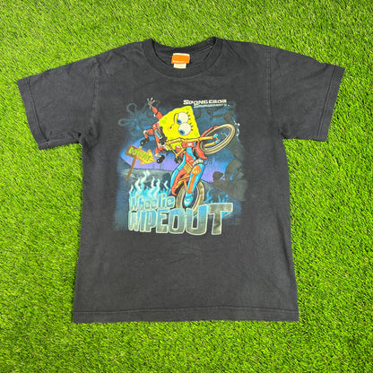 2002 Spongebob Squarepants Wheelie Navy Blue Tee Size Medium USED v16668