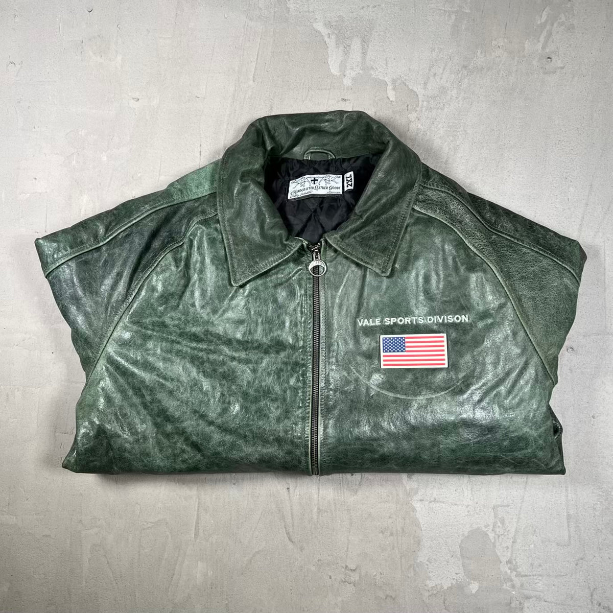 Vale Sports Divison Green Sports Leather Jacket Size XXL USED x18933