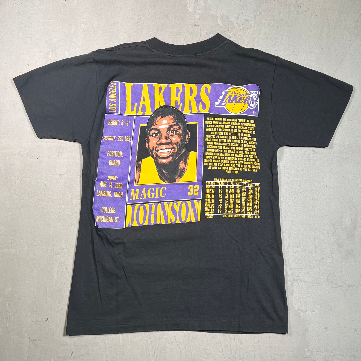 1990s Magic Johnson Stats Tee Nutmeg Tag Size Medium USED v5410