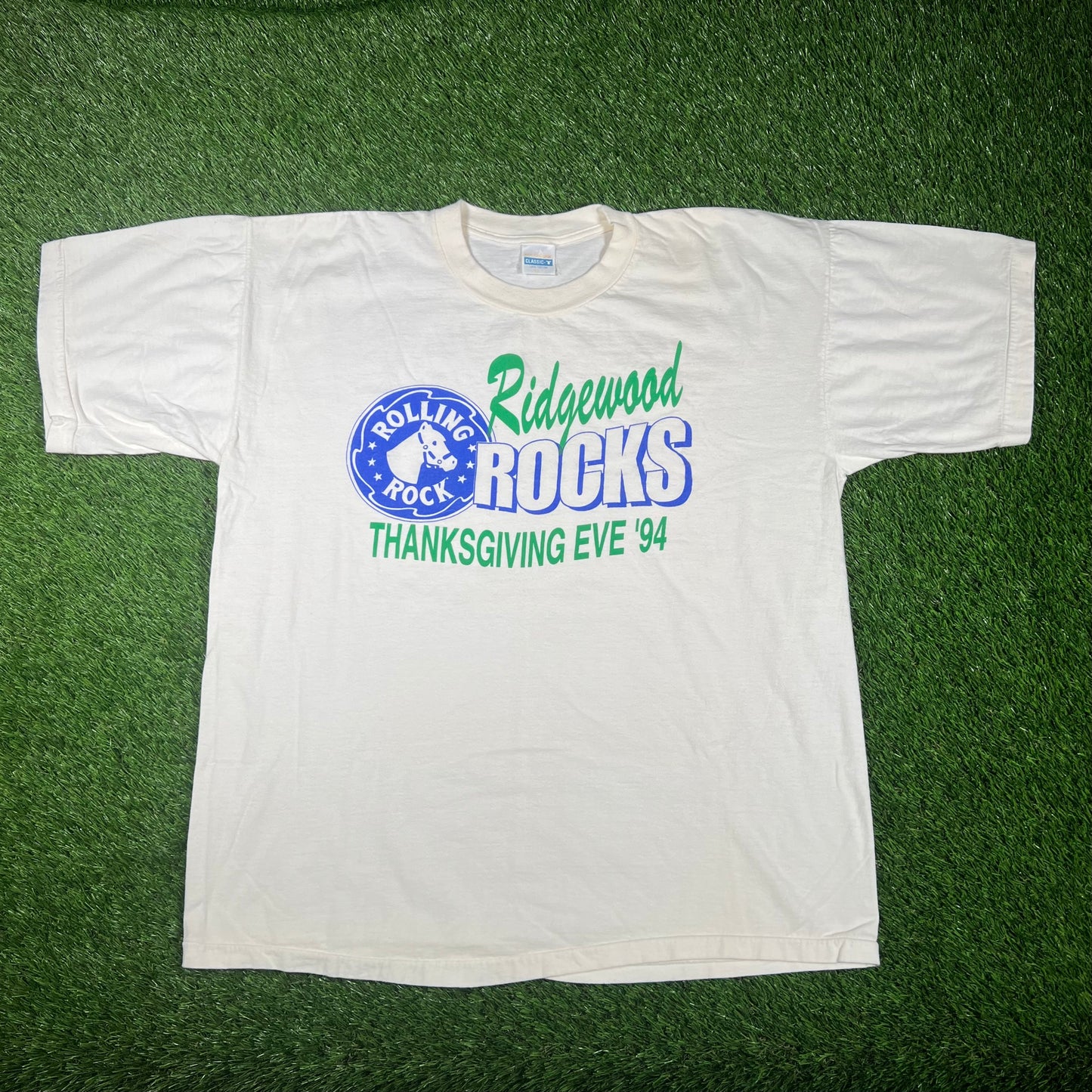 1994 "Ridgewood Rocks" Cream Thanksgiving Eve Tee Size XL USED v17474