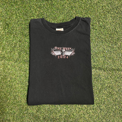 2004 Bike Week Myrtle Beach Skull & Flames Black Tee Size XL USED v16279