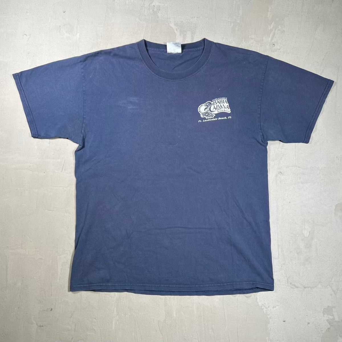 Y2K Bahia Cabana DEA Drinking Navy Blue Tee Size Large USED v20443