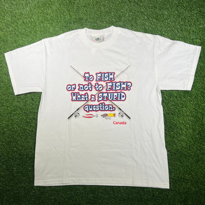 Y2K "To Fish or not to Fish" White Humor Tee Size Large NEW v17136
