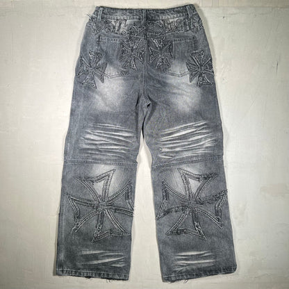 Vale Cross Black Denim Baggie Jeans Size 30 USED x17397