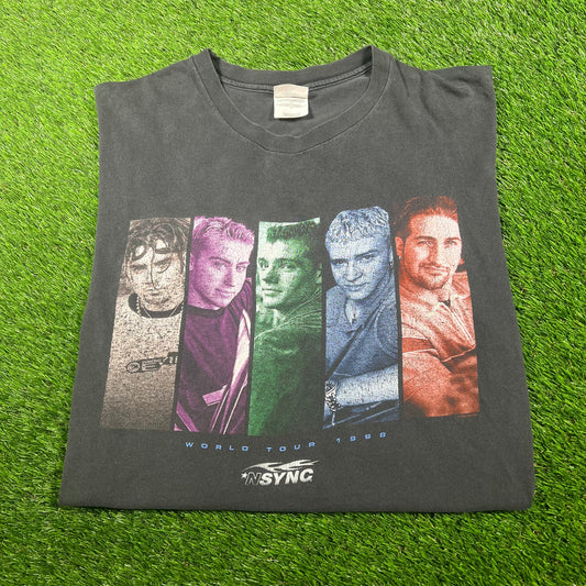 1998 NSync Black World Tour Tee Size Large USED