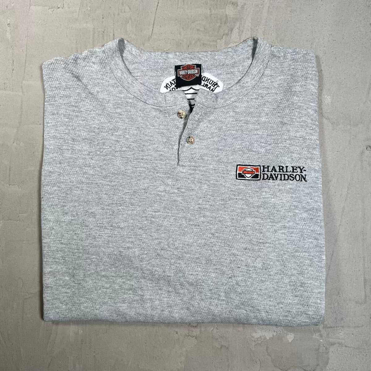 1990s Harley Davidson Grey Thermal Henley Cropped Size XL USED v20338