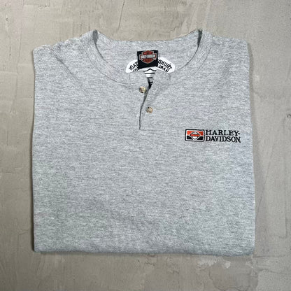1990s Harley Davidson Grey Thermal Henley Cropped Size XL USED v20338
