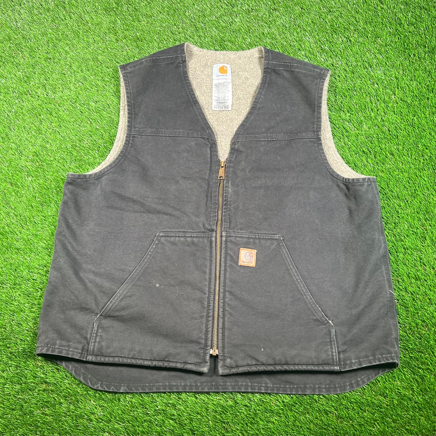 Y2K Carhartt Black Washed Duck Sherpa Lined Vest Size XL USED v17548