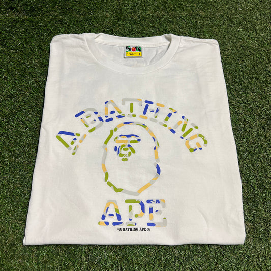 A Bathing Ape New Jersey Bape White Tee Size Large USED x14006