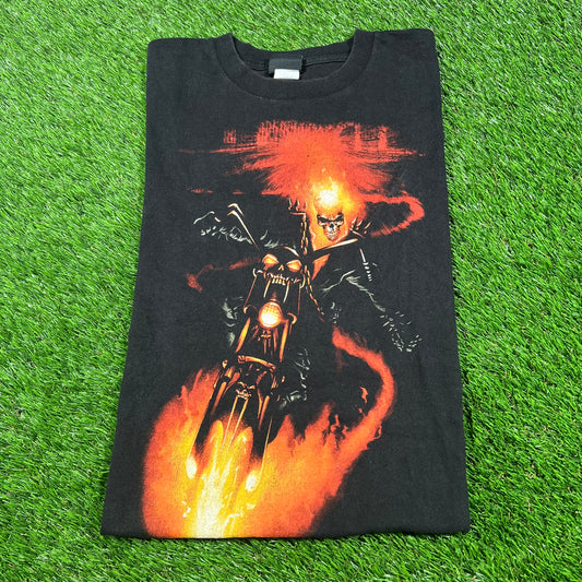 Y2K Marvel Ghostrider Black Tee Size Small USED v16878