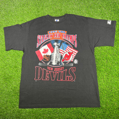 1995 Stanley Cup Champs New Jersey Devils Black Tee Size Large USED v17200