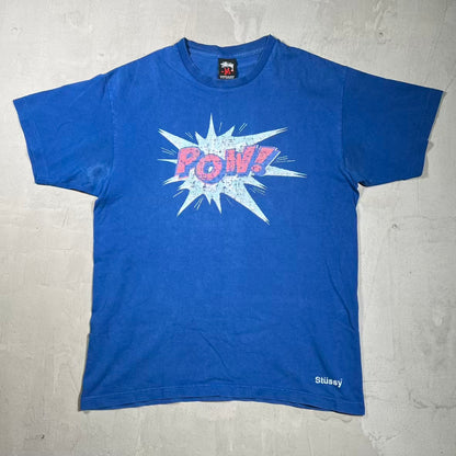 Y2K Stussy "Pow" Blue Tee Size Medium USED x18703