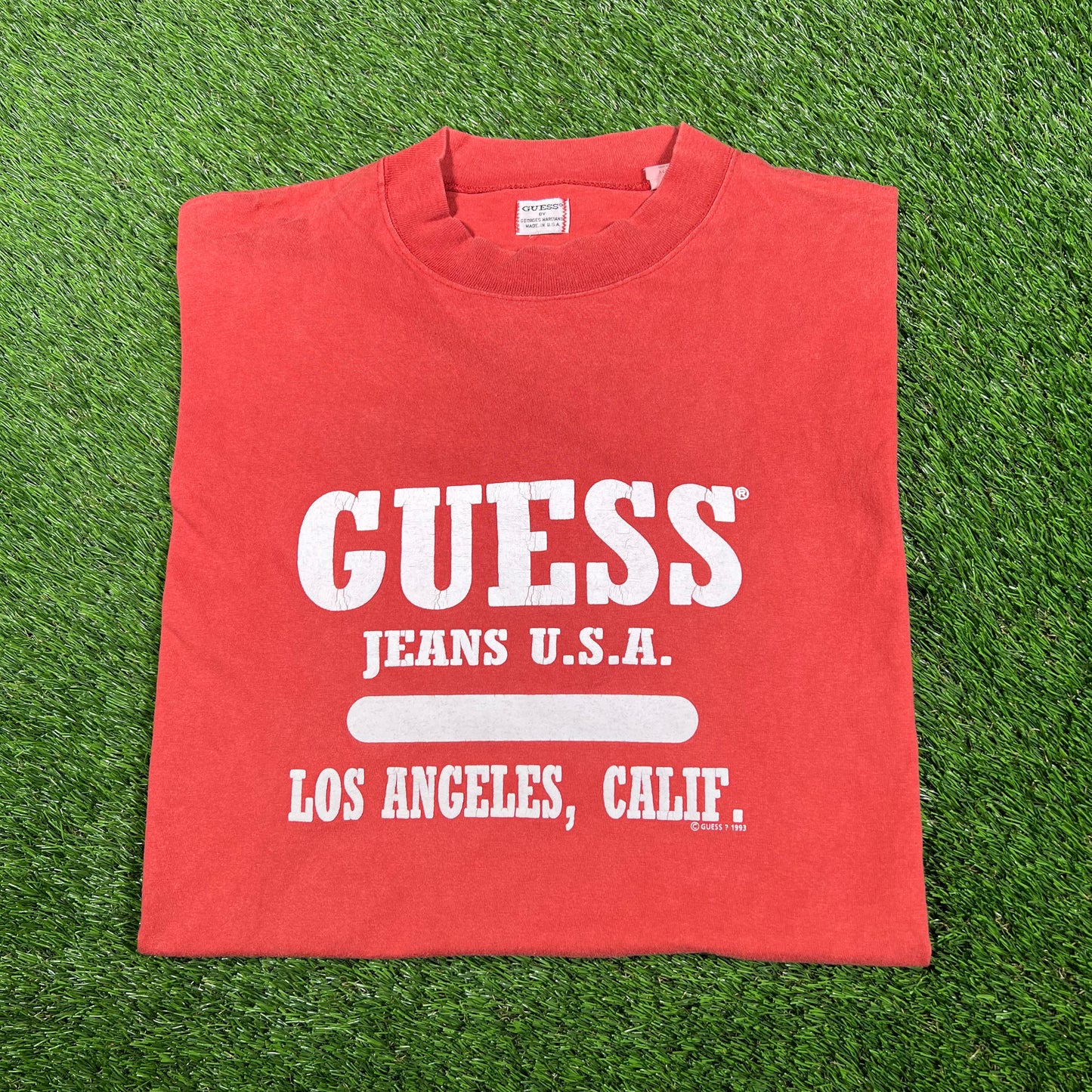 1993 Guess Jeans Red Tee Size XL USED v17303