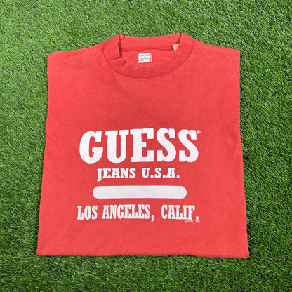 1993 Guess Jeans Red Tee Size XL USED v17303