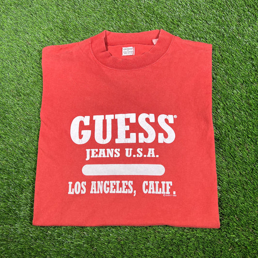 1993 Guess Jeans Red Tee Size XL USED v17303
