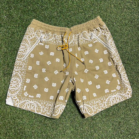Rhude Bandana Print Olive Shorts Size XXL USED x13594