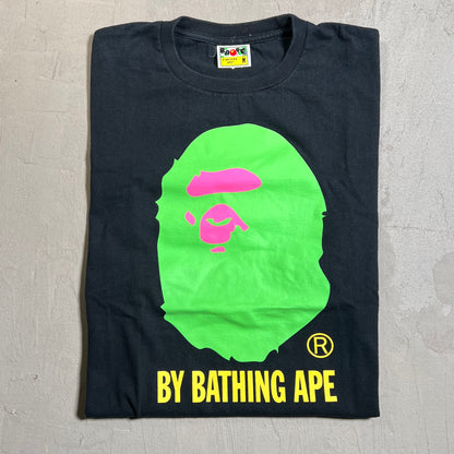 Bape Green/Pink Head Black Tee Size Medium USED x17636