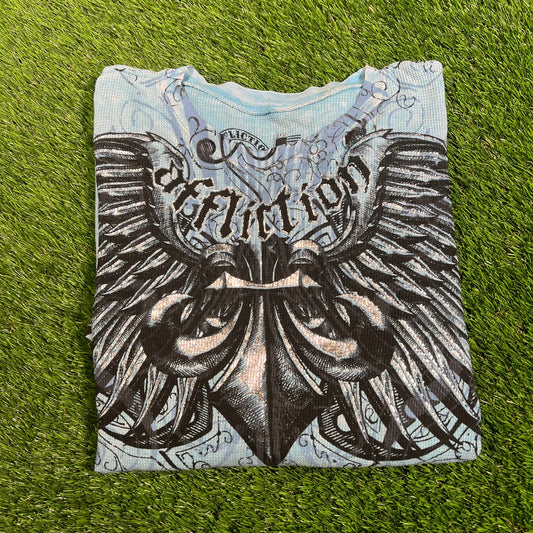 Affliction Blue Waffle Thermal Longsleeve Size Small USED v18170