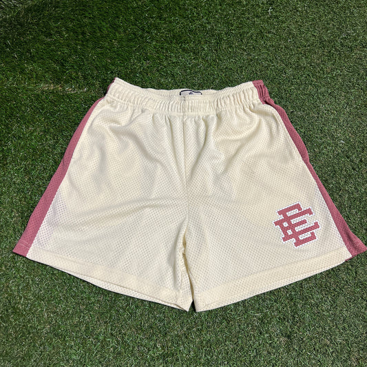 Eric Emanuel Maroon Logo White Shorts Size Large USED x14169