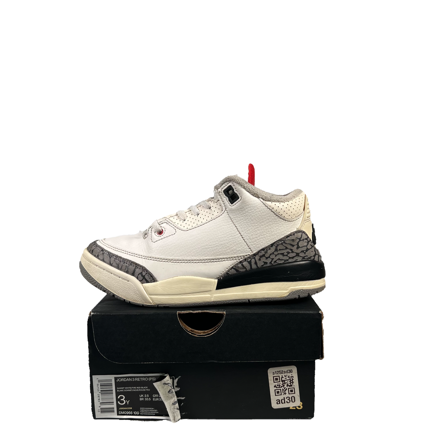 Jordan 3 White Cement Reimagined (2023) Size 3Y USED s19353