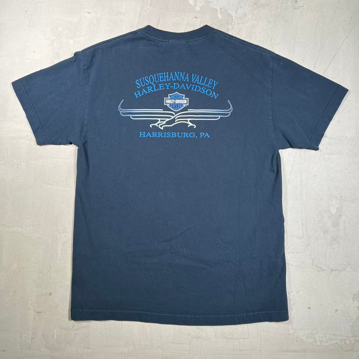 2003 Harley Davidson Navy Water Beaded Logo Tee Size Large USED v20402