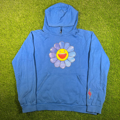 J Balvin Takashi Murakami Flower Hoodie Blue (2020) Size XL USED x15811