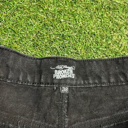 Ed Hardy Broken Promises Black Jean Jhorts Size 38 USED v16499