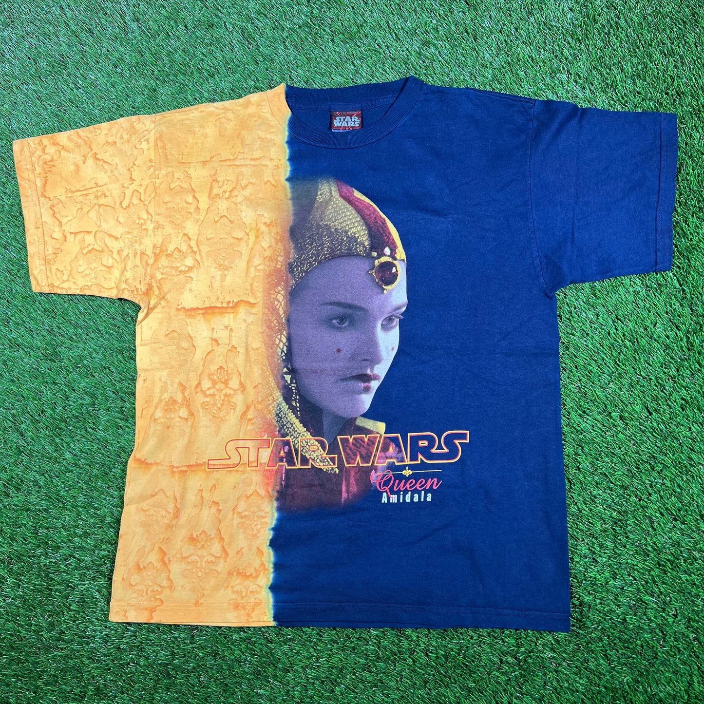 1999 Star Wars Queen Amidala Blue/Yellow Big Face Tee Size XL USED v17012