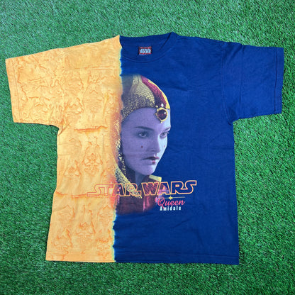 1999 Star Wars Queen Amidala Blue/Yellow Big Face Tee Size XL USED v17012