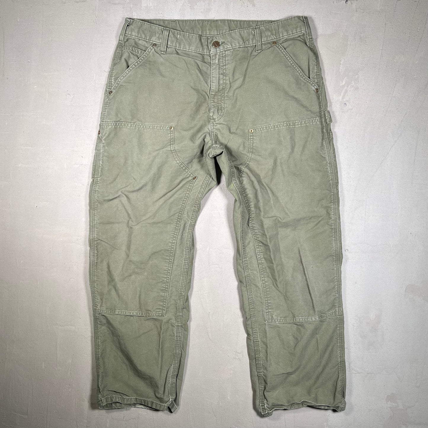 Carhartt Olive Green LightWeight Double Knee Carpenter Pants Size 36x30 USED v19025