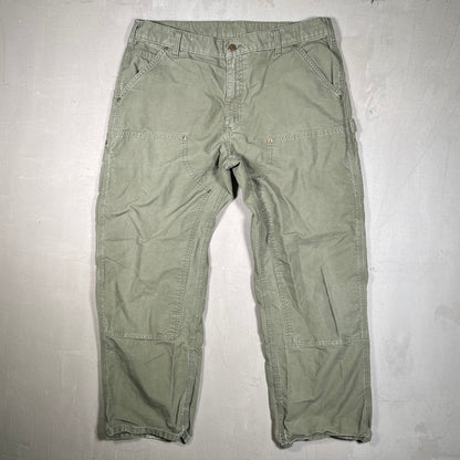 Carhartt Olive Green LightWeight Double Knee Carpenter Pants Size 36x30 USED v19025