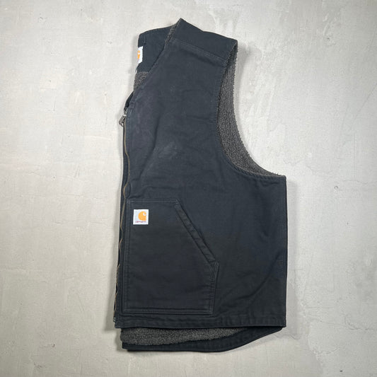 Y2K Carhartt Sherpa Lined Black Vest Size XXL USED v19317