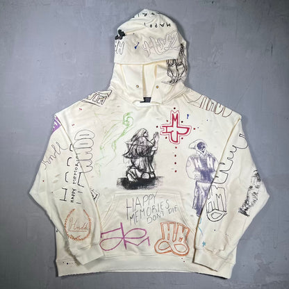 HMDD Sketch Cream Hoodie Size XL USED x18679