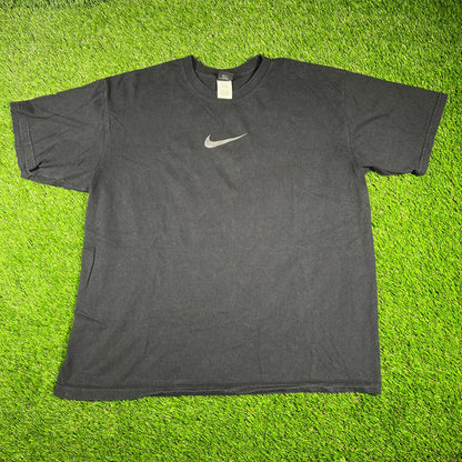 Y2K Nike Glitter Center Swoosh Black Tee Size Large USED v16781