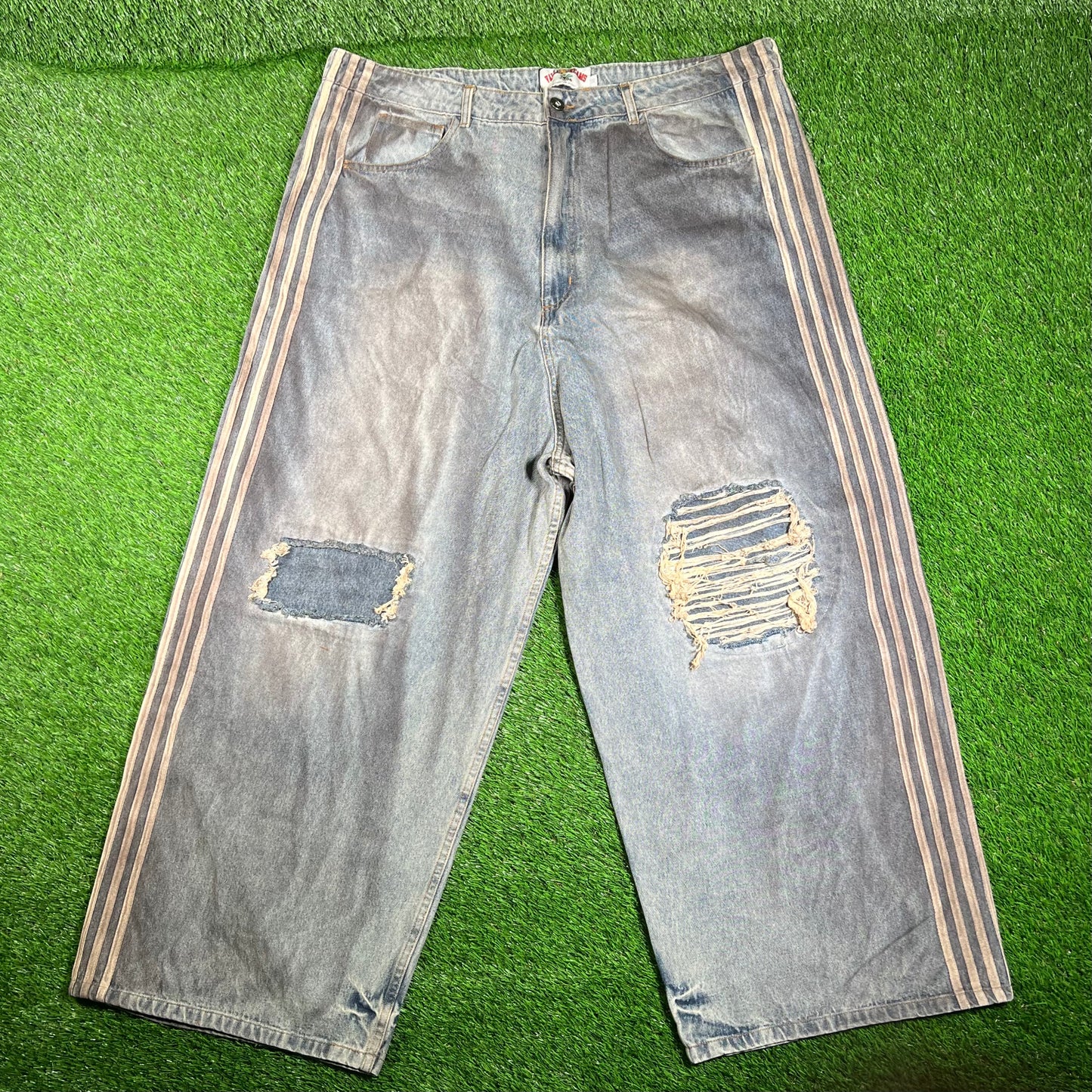 Vale "Valley Dreams" Thrashed Striped Blue Jeans Size 38 NEW x15600
