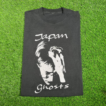 1980s Japan Ghosts Face Black Tee Size Large USED v17965