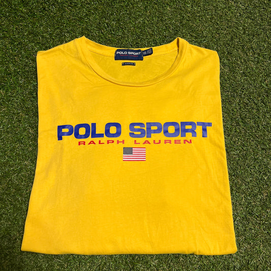 Polo Sport Ralph Lauren Blue Text Yellow Tee Size XXL USED v16376