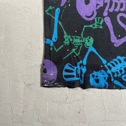 1992 Grateful Dead Skeletons with Top Hats Full Print Black Tee Size Large USED v2295