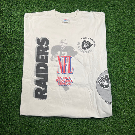 1993 Raiders NFL AOP Jerzees Tag White Tee Size XXL USED v18376