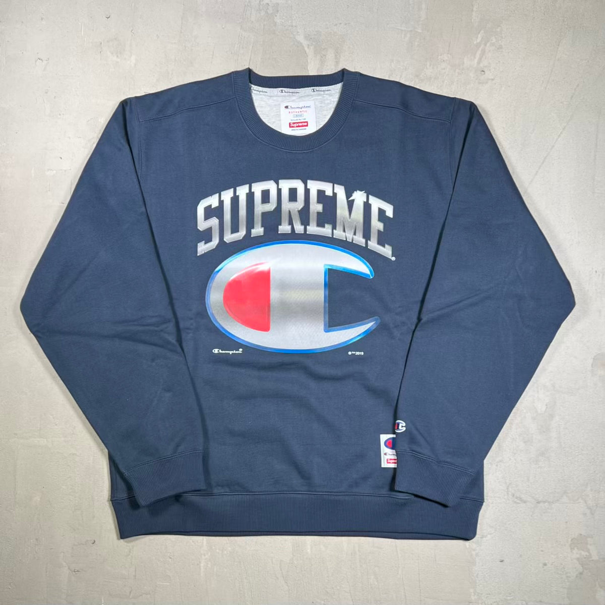 Supreme Champion Chrome Crewneck Navy (2019) Size Large NEW x18979