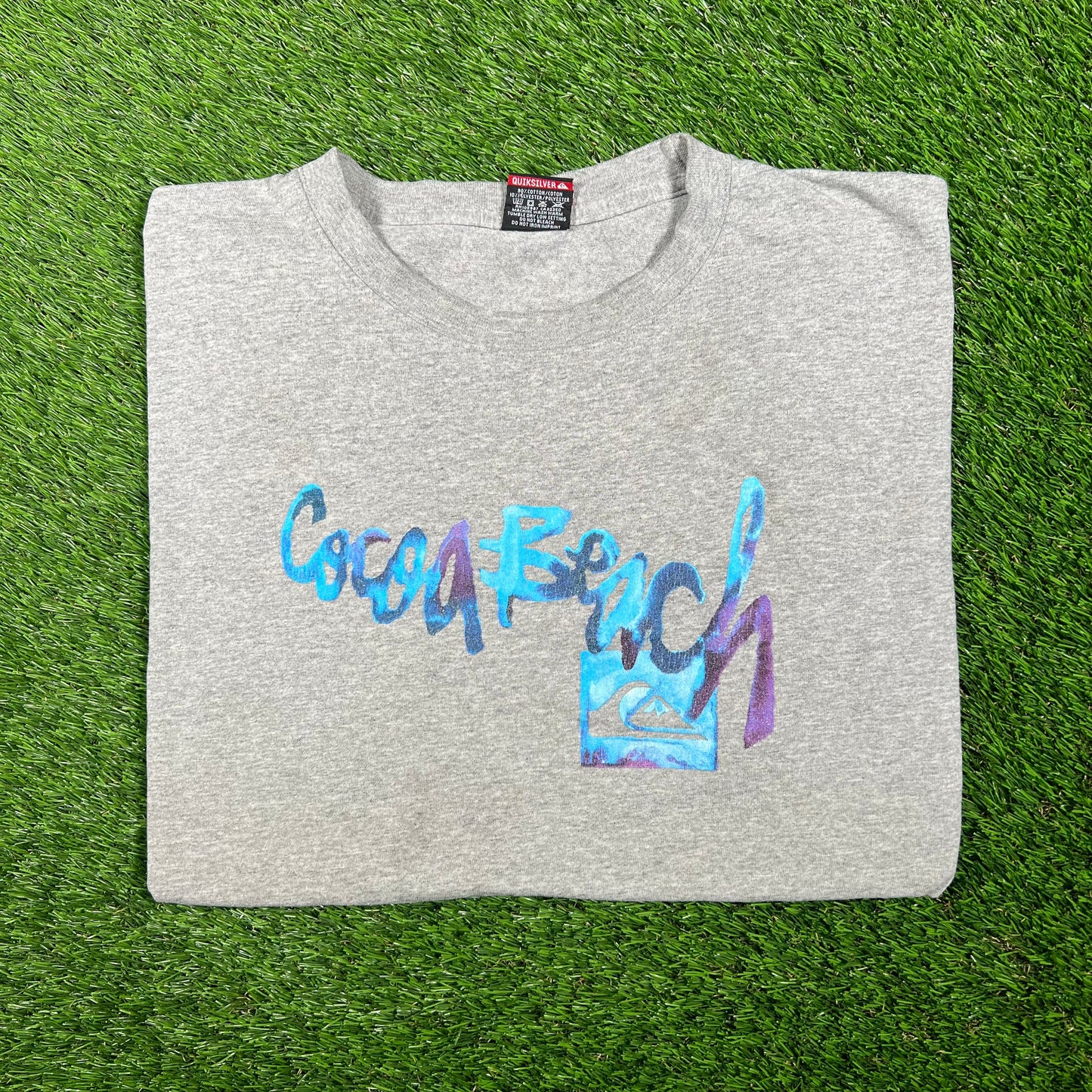 Y2K Quiksilver Cocoa Beach Grey Tee Size XL USED V17463