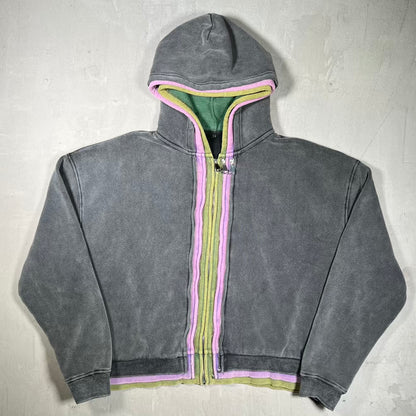 GV Gallery Raspberry Hills 3 Zip Spliced Washed Black Hoodie Size Large USED x18618