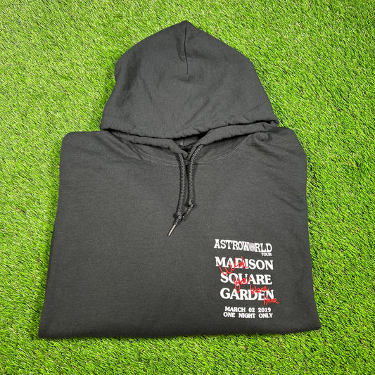 Travis Scott Astro World MSG 2019 Black Hoodie Size XXL USED x14351