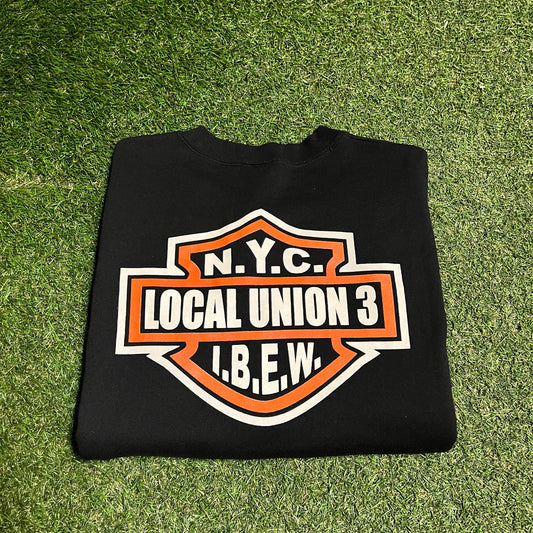 Y2K Local Union 3 NYC Harley Logo Black Crewneck Size XL USED v16470