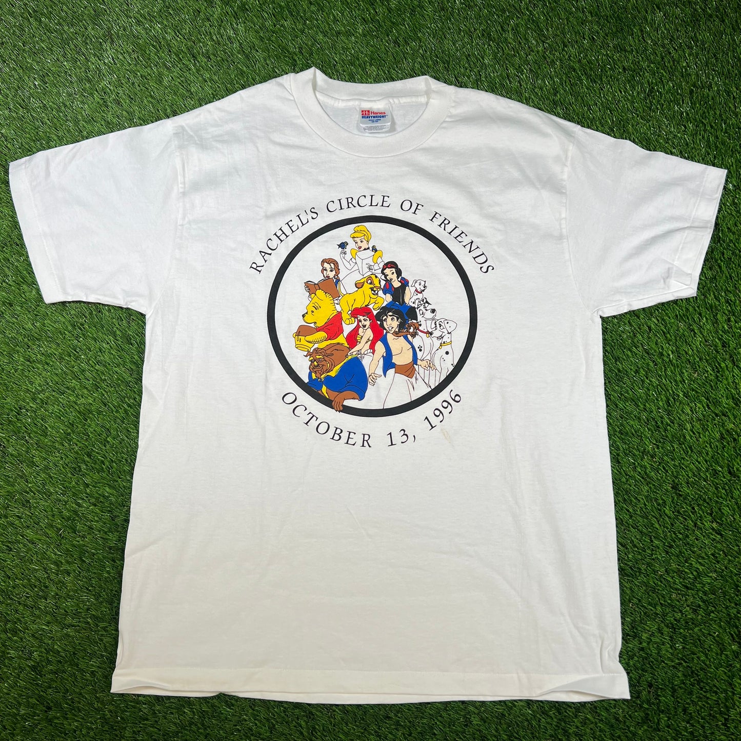 1996 Disney Charaters Circle of Friends White Tee Size Large USED v16697
