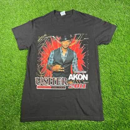 2011 Usher Akon Black OMG Tour Tee Size Small USED v17154