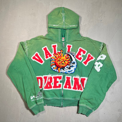 Vale Valley Dreams Sun and Moon Green Full Zip Hoodie SIze Large USED x17653